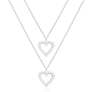 JVD Dvojitý stříbrný náhrdelník Srdce se zirkony SVLN0365X61BI45