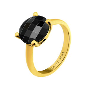 Pierre Lannier Pozlacený prsten s černým achátem Multiples BJ06A323 56 mm