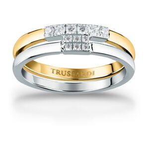 Trussardi Krásný bicolor prsten z oceli se zirkony T-Logo TJAXC41 56 mm